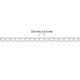 Sterling silver heart chain with measurement details on a white background